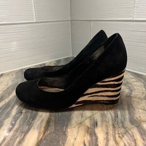 Antonio Melani Black Suede Zebra Wedges Sandals Size 6